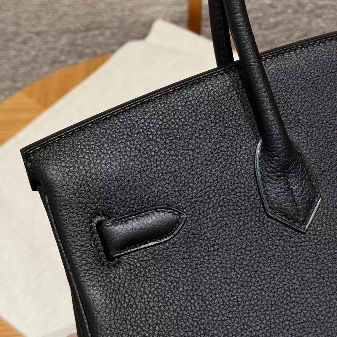 Hermes Birkin 40 Bag Handmade In Togo Calfskin Leather Rose Gold Hardware 89 Noir - Image 5