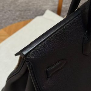 Hermes Birkin 40 Bag Handmade In Togo Calfskin Leather Rose Gold Hardware 89 Noir - Image 4