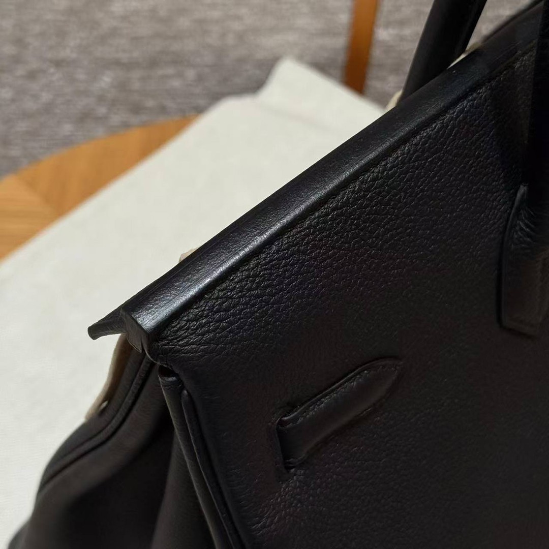 Hermes Birkin 40 Bag Handmade In Togo Calfskin Leather Rose Gold Hardware 89 Noir - Image 4