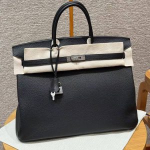 Hermes Birkin 40 Bag Handmade In Togo Calfskin Leather Silver Hardware 89 Noir