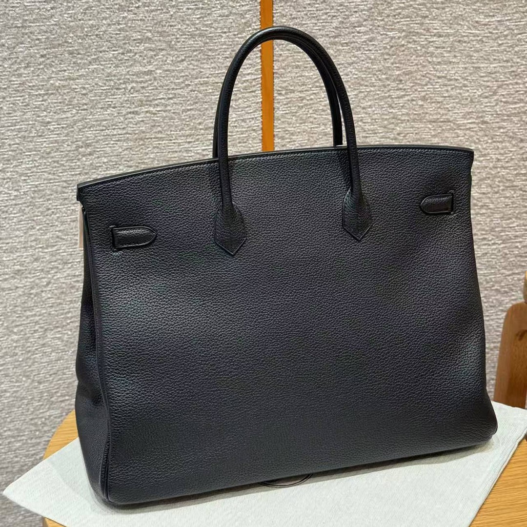 Hermes Birkin 40 Bag Handmade In Togo Calfskin Leather Silver Hardware 89 Noir - Image 2