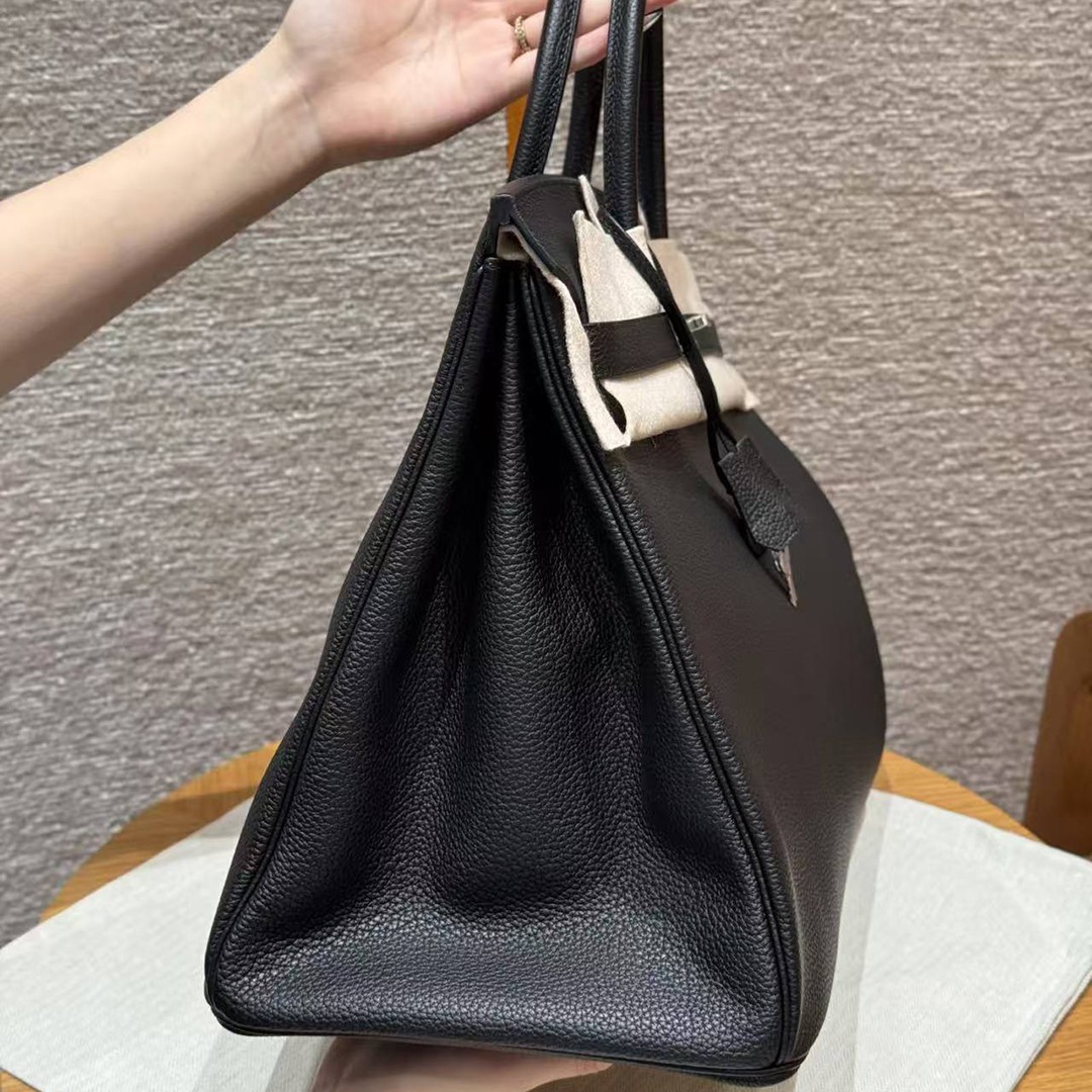 Hermes Birkin 40 Bag Handmade In Togo Calfskin Leather Silver Hardware 89 Noir - Image 17
