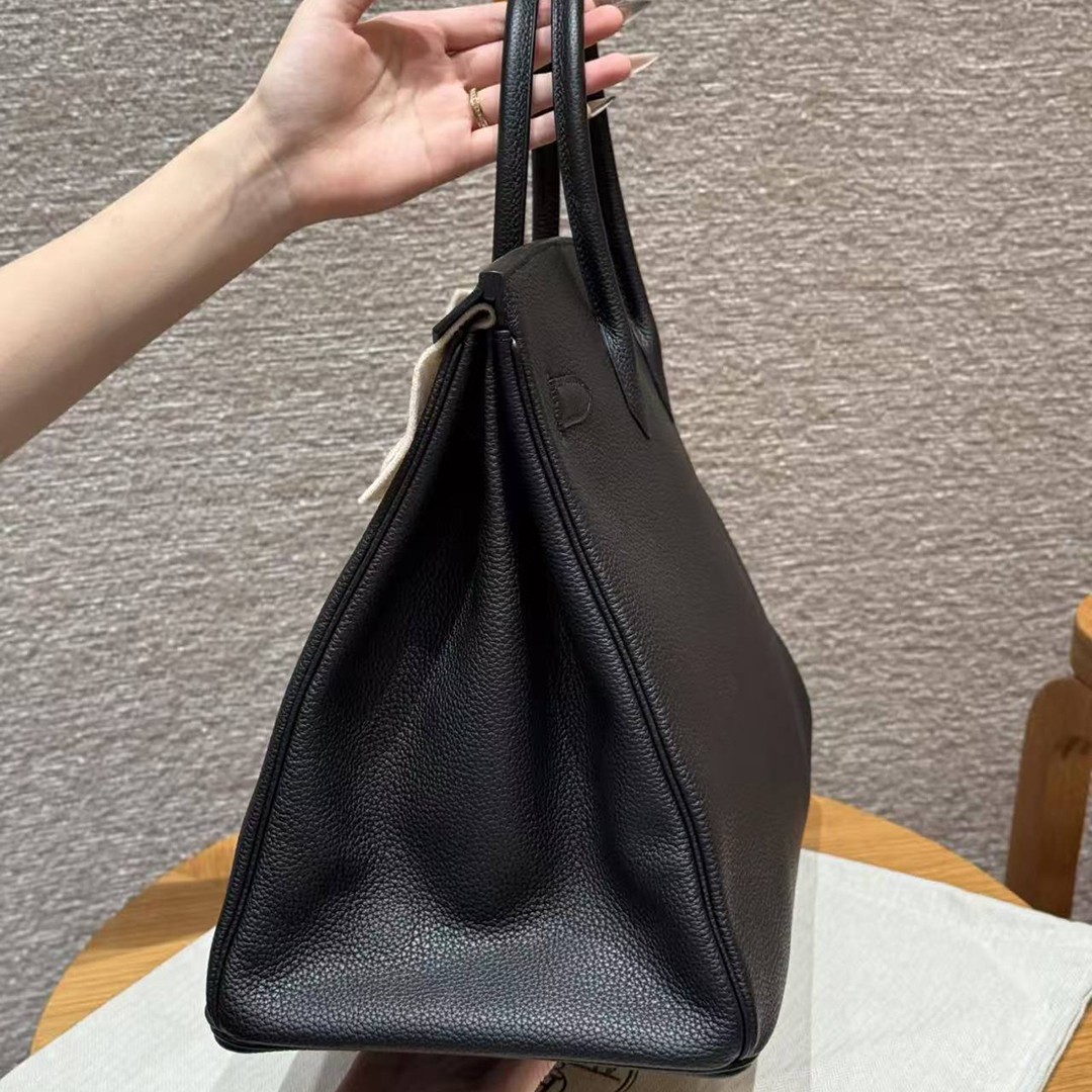 Hermes Birkin 40 Bag Handmade In Togo Calfskin Leather Silver Hardware 89 Noir - Image 16