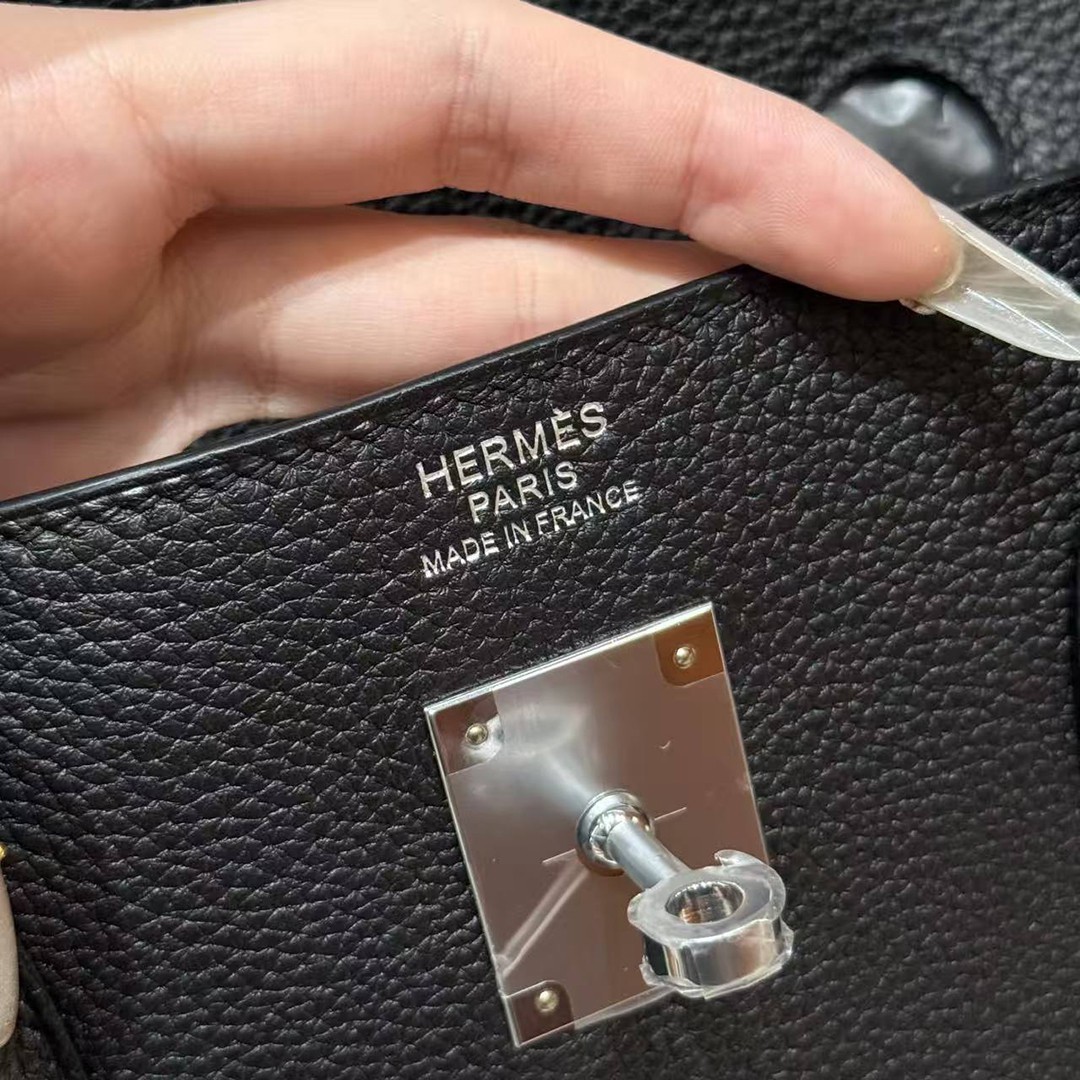 Hermes Birkin 40 Bag Handmade In Togo Calfskin Leather Silver Hardware 89 Noir - Image 13
