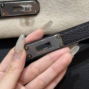 Hermes Birkin 40 Bag Handmade In Togo Calfskin Leather Silver Hardware 89 Noir - Image 12