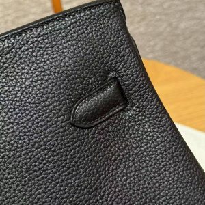 Hermes Birkin 40 Bag Handmade In Togo Calfskin Leather Silver Hardware 89 Noir - Image 10