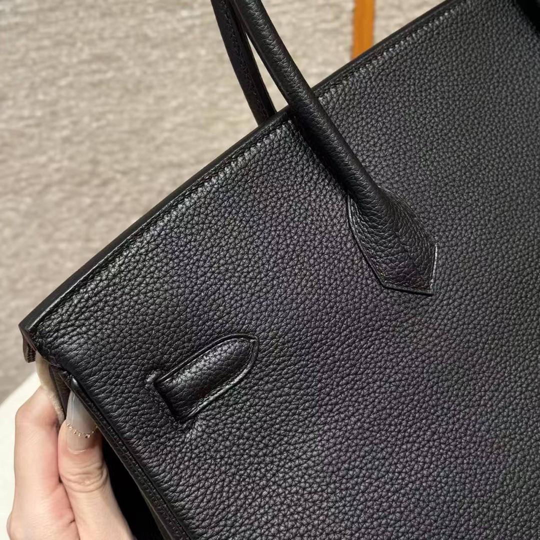 Hermes Birkin 40 Bag Handmade In Togo Calfskin Leather Silver Hardware 89 Noir - Image 8