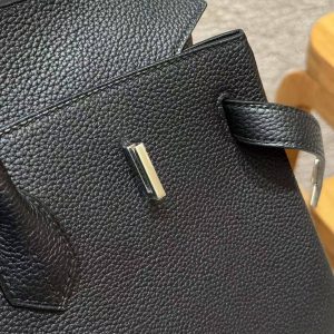 Hermes Birkin 40 Bag Handmade In Togo Calfskin Leather Silver Hardware 89 Noir - Image 4