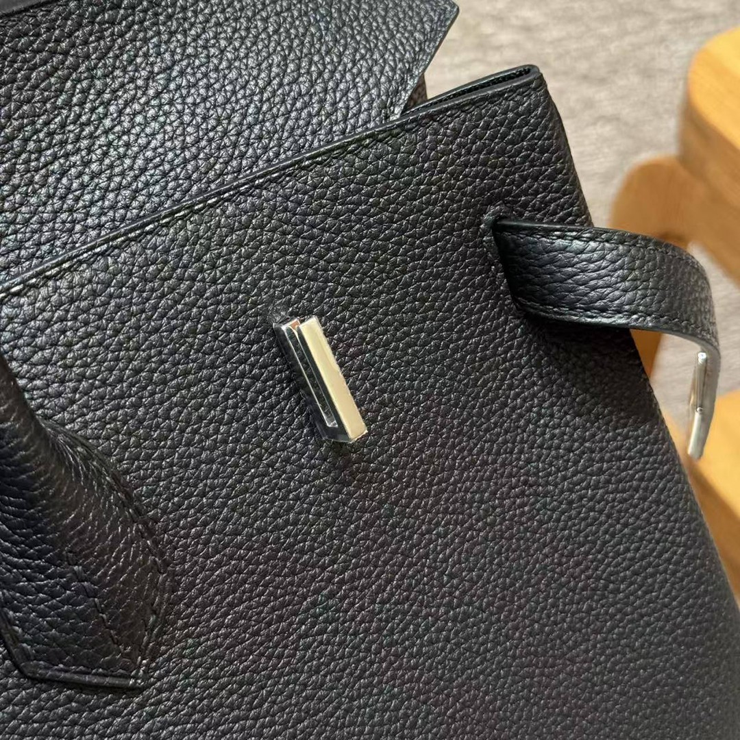 Hermes Birkin 40 Bag Handmade In Togo Calfskin Leather Silver Hardware 89 Noir - Image 4