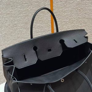 Hermes Birkin 40 Bag Handmade In Togo Calfskin Leather Silver Hardware 89 Noir - Image 3