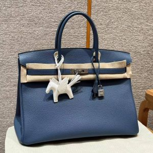 Alternative view of Hermes Birkin 40 Bag Handmade In Togo Calfskin Leather Silver Hardware R2 Blue Agate