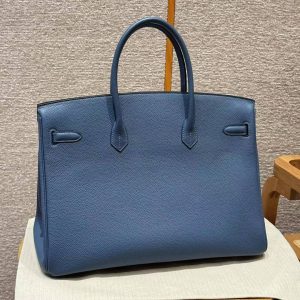 Hermes Birkin 40 Bag Handmade In Togo Calfskin Leather Silver Hardware R2 Blue Agate - Image 15
