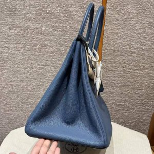Hermes Birkin 40 Bag Handmade In Togo Calfskin Leather Silver Hardware R2 Blue Agate - Image 14