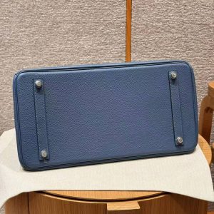 Hermes Birkin 40 Bag Handmade In Togo Calfskin Leather Silver Hardware R2 Blue Agate - Image 12