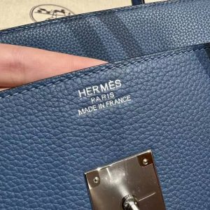 Hermes Birkin 40 Bag Handmade In Togo Calfskin Leather Silver Hardware R2 Blue Agate - Image 10