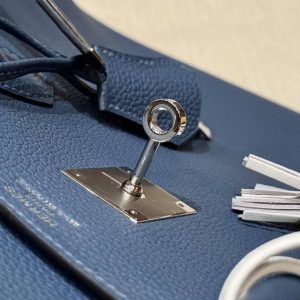 Hermes Birkin 40 Bag Handmade In Togo Calfskin Leather Silver Hardware R2 Blue Agate - Image 9
