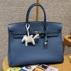 Hermes Birkin 40 Bag Handmade In Togo Calfskin Leather Silver Hardware R2 Blue Agate