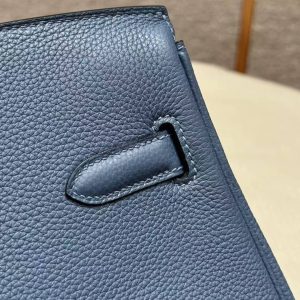 Hermes Birkin 40 Bag Handmade In Togo Calfskin Leather Silver Hardware R2 Blue Agate - Image 6