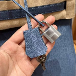Hermes Birkin 40 Bag Handmade In Togo Calfskin Leather Silver Hardware R2 Blue Agate - Image 5