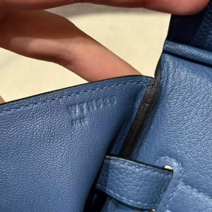 Hermes Birkin 40 Bag Handmade In Togo Calfskin Leather Silver Hardware R2 Blue Agate - Image 4