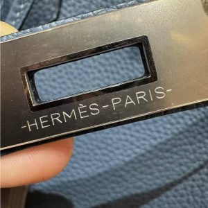Hermes Birkin 40 Bag Handmade In Togo Calfskin Leather Silver Hardware R2 Blue Agate - Image 3
