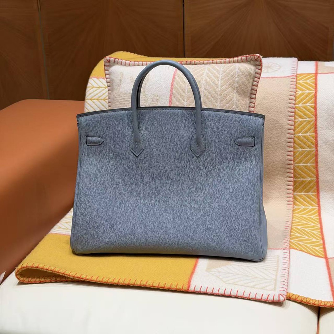 Hermes Birkin 40 Bag Handmade In Togo Calfskin Leather Gold Hardware J7 Blue Lin - Image 2