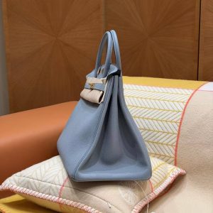 Hermes Birkin 40 Bag Handmade In Togo Calfskin Leather Gold Hardware J7 Blue Lin - Image 18