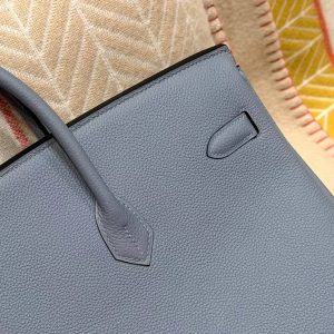 Hermes Birkin 40 Bag Handmade In Togo Calfskin Leather Gold Hardware J7 Blue Lin - Image 15