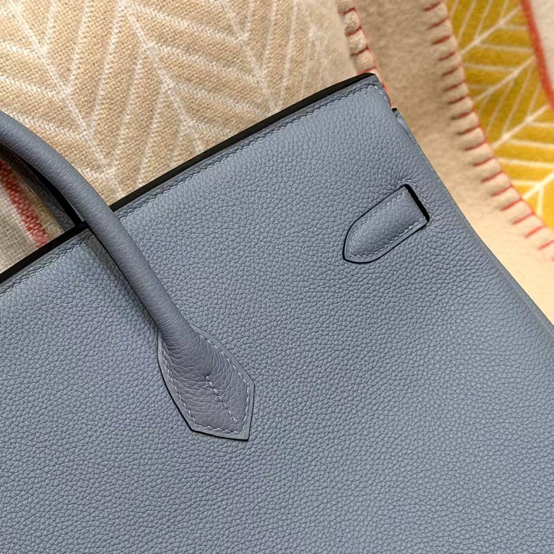 Hermes Birkin 40 Bag Handmade In Togo Calfskin Leather Gold Hardware J7 Blue Lin - Image 15