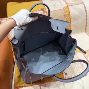 Hermes Birkin 40 Bag Handmade In Togo Calfskin Leather Gold Hardware J7 Blue Lin - Image 13