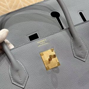 Hermes Birkin 40 Bag Handmade In Togo Calfskin Leather Gold Hardware J7 Blue Lin - Image 12