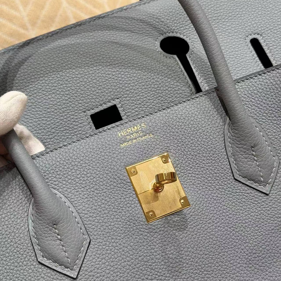 Hermes Birkin 40 Bag Handmade In Togo Calfskin Leather Gold Hardware J7 Blue Lin - Image 12