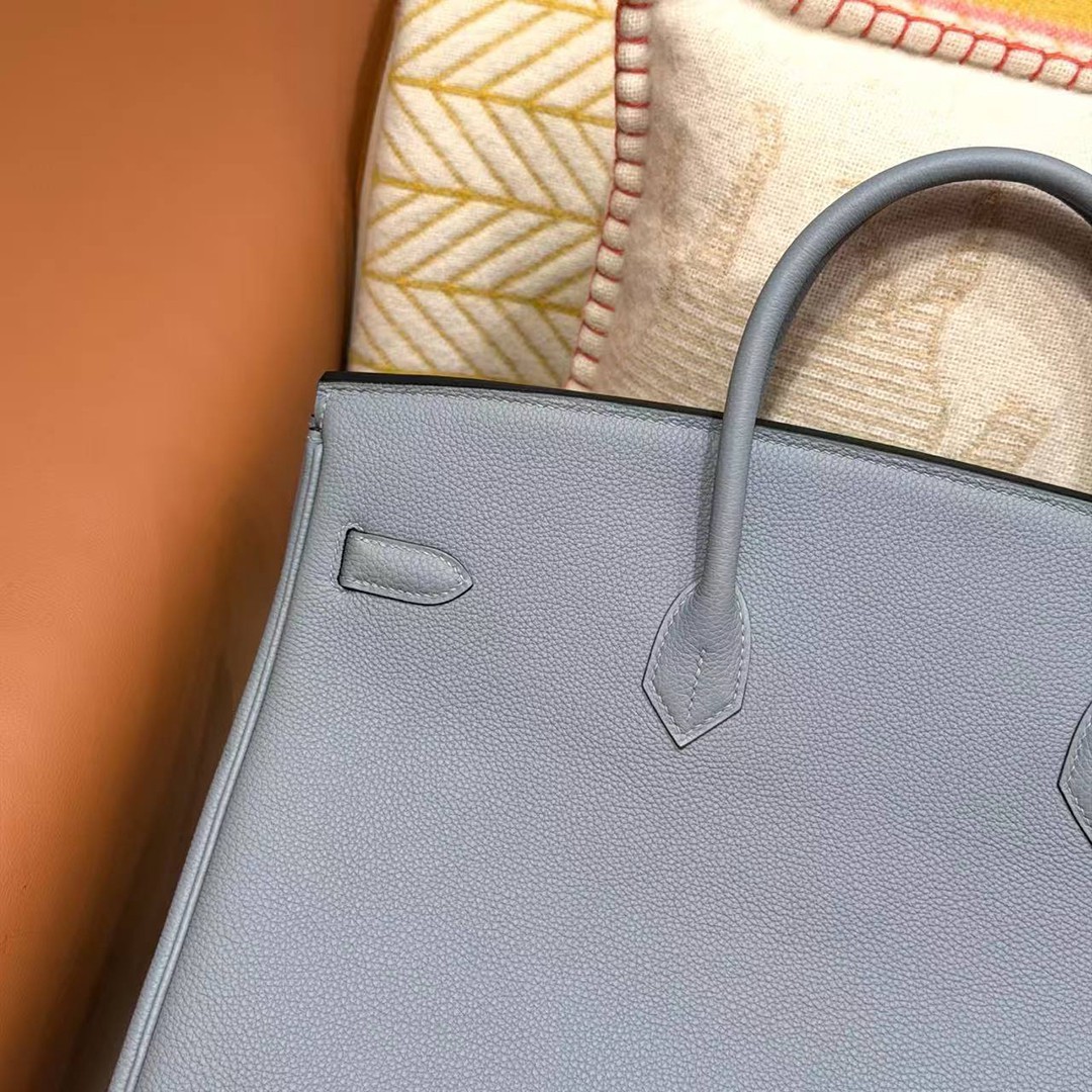 Hermes Birkin 40 Bag Handmade In Togo Calfskin Leather Gold Hardware J7 Blue Lin - Image 10