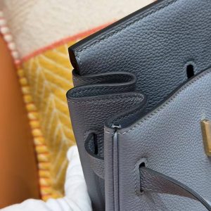 Hermes Birkin 40 Bag Handmade In Togo Calfskin Leather Gold Hardware J7 Blue Lin - Image 7