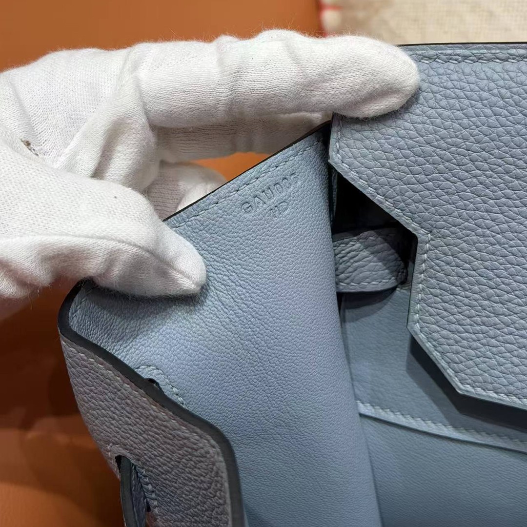 Hermes Birkin 40 Bag Handmade In Togo Calfskin Leather Gold Hardware J7 Blue Lin - Image 3