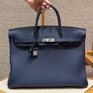 Alternative view of Hermes Birkin 40 Bag Handmade In Togo Calfskin Leather Silver Hardware 73 Blue Saphir