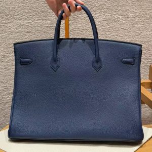 Hermes Birkin 40 Bag Handmade In Togo Calfskin Leather Silver Hardware 73 Blue Saphir - Image 18