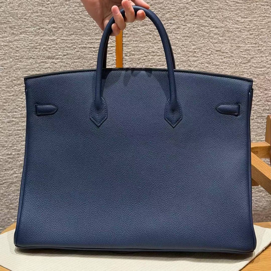 Hermes Birkin 40 Bag Handmade In Togo Calfskin Leather Silver Hardware 73 Blue Saphir - Image 18