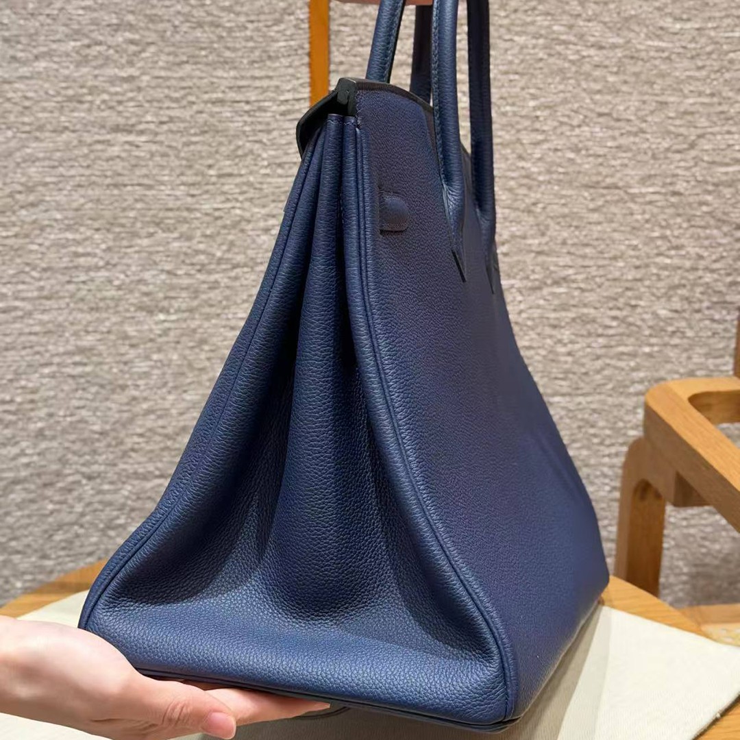 Hermes Birkin 40 Bag Handmade In Togo Calfskin Leather Silver Hardware 73 Blue Saphir - Image 16