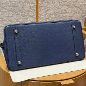 Hermes Birkin 40 Bag Handmade In Togo Calfskin Leather Silver Hardware 73 Blue Saphir - Image 15