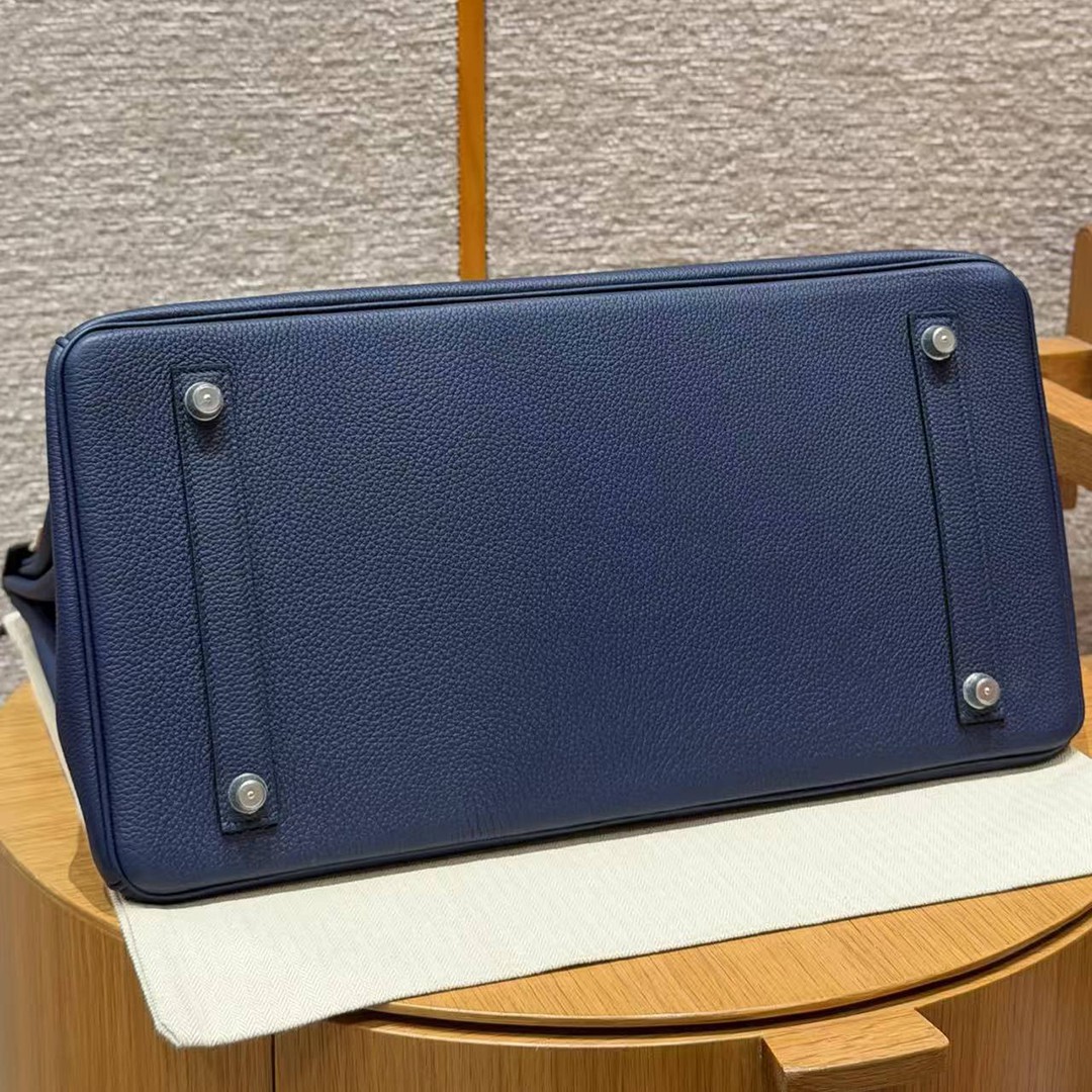 Hermes Birkin 40 Bag Handmade In Togo Calfskin Leather Silver Hardware 73 Blue Saphir - Image 15