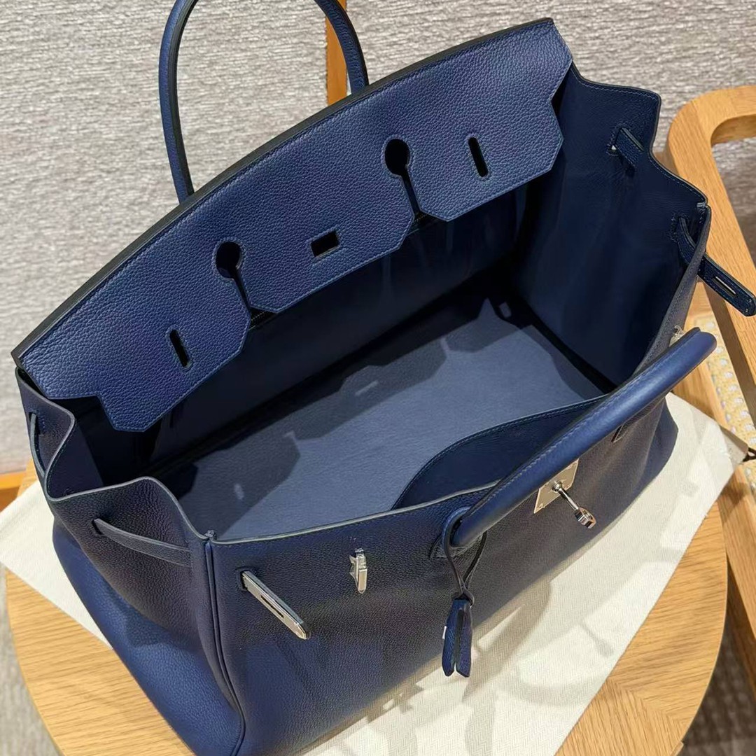 Hermes Birkin 40 Bag Handmade In Togo Calfskin Leather Silver Hardware 73 Blue Saphir - Image 14