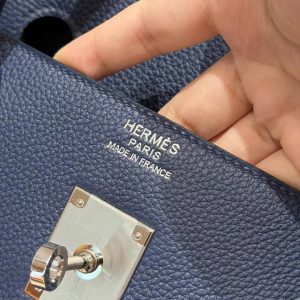 Hermes Birkin 40 Bag Handmade In Togo Calfskin Leather Silver Hardware 73 Blue Saphir - Image 13