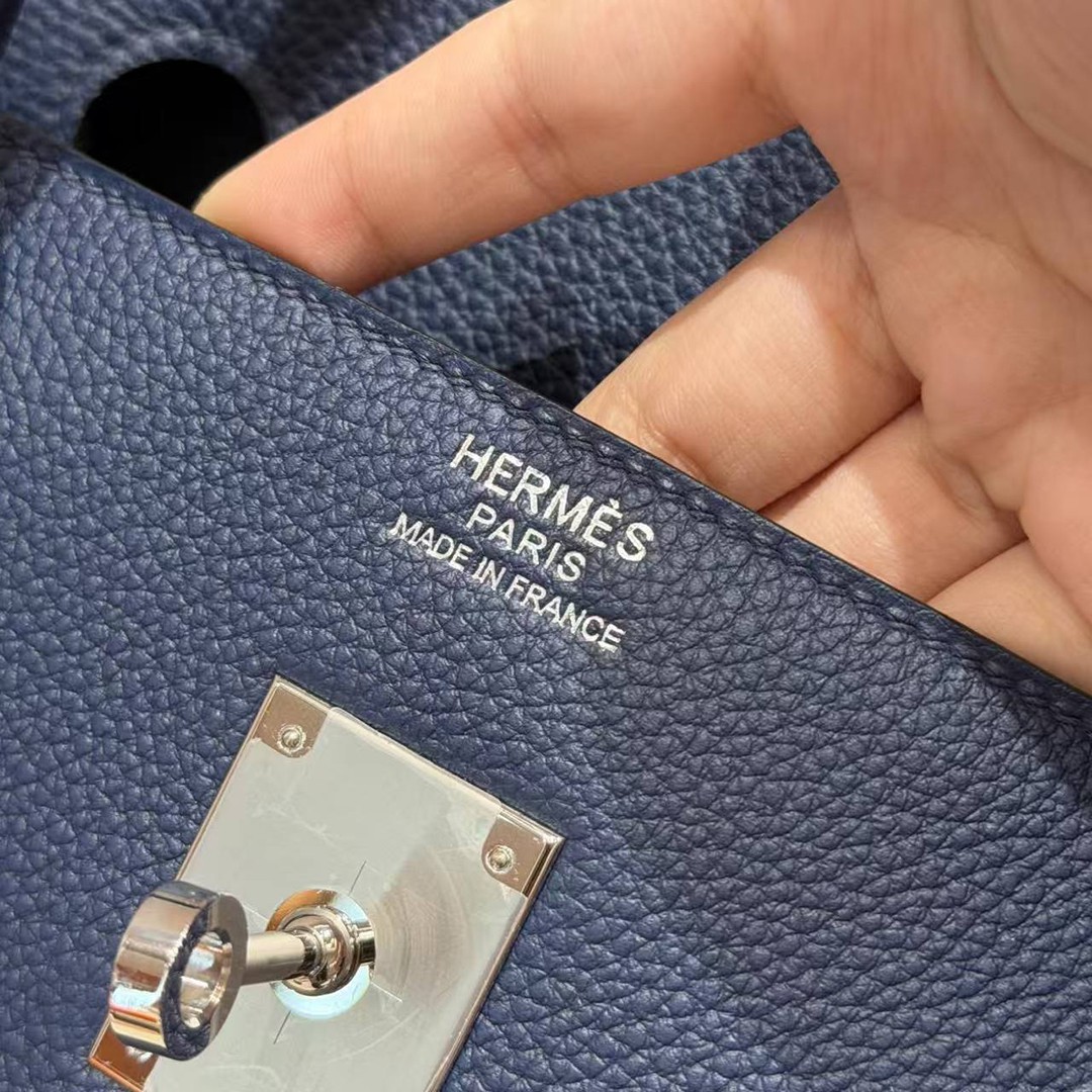 Hermes Birkin 40 Bag Handmade In Togo Calfskin Leather Silver Hardware 73 Blue Saphir - Image 13