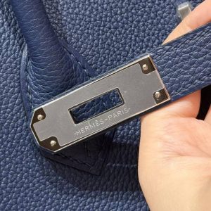 Hermes Birkin 40 Bag Handmade In Togo Calfskin Leather Silver Hardware 73 Blue Saphir - Image 11