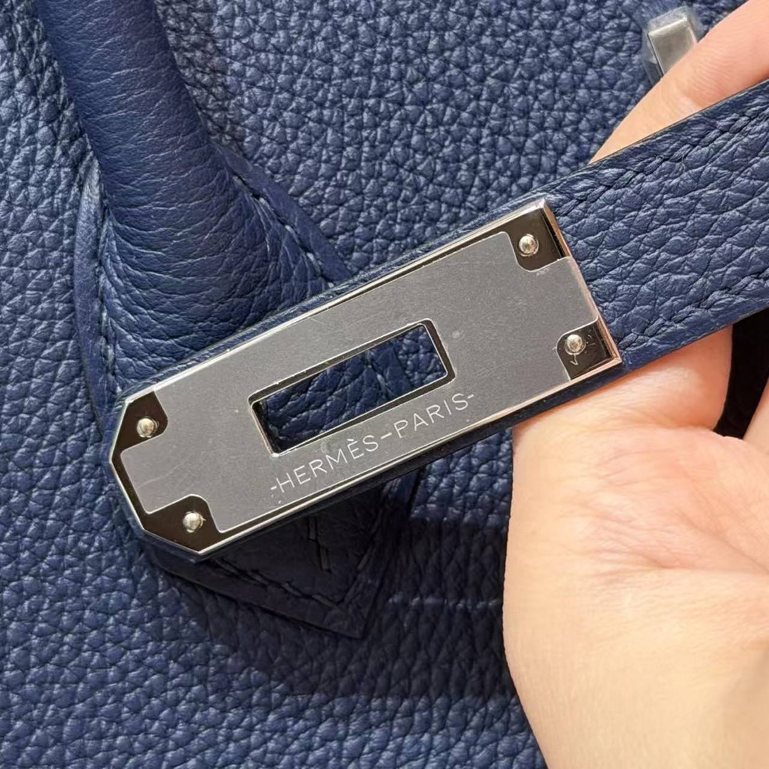 Hermes Birkin 40 Bag Handmade In Togo Calfskin Leather Silver Hardware 73 Blue Saphir - Image 11