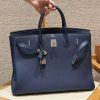 Hermes Birkin 40 Bag Handmade In Togo Calfskin Leather Silver Hardware 73 Blue Saphir