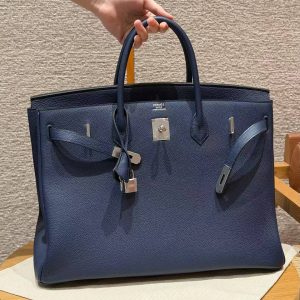 Hermes Birkin 40 Bag Handmade In Togo Calfskin Leather Silver Hardware 73 Blue Saphir
