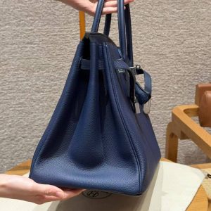 Hermes Birkin 40 Bag Handmade In Togo Calfskin Leather Silver Hardware 73 Blue Saphir - Image 10