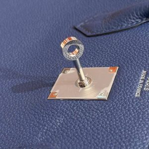 Hermes Birkin 40 Bag Handmade In Togo Calfskin Leather Silver Hardware 73 Blue Saphir - Image 8